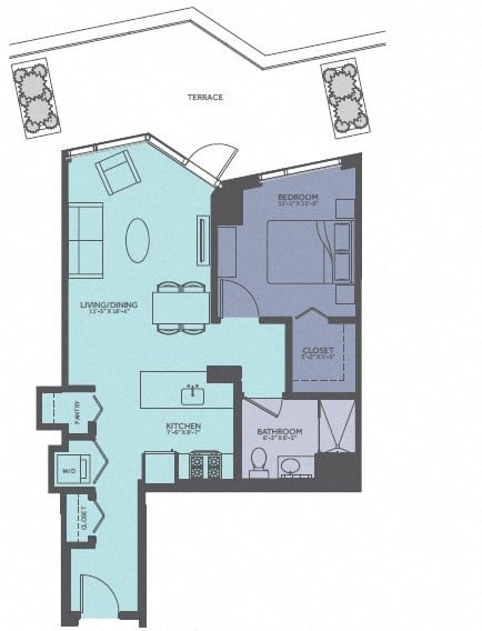 1 Bedroom 09-Tower/Terrace Floorplan Image